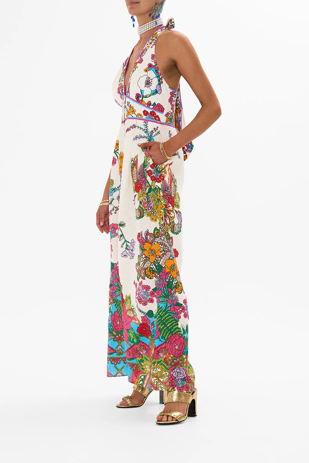 HALTERNECK JUMPSUIT WITH TIE NECK COSMIC PRAIRIE