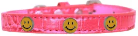 Happy Face Widget Croc Dog Collar Bright Pink Size 16