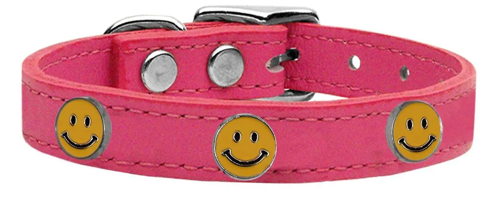 Happy Face Widget Genuine Leather Dog Collar Pink 16