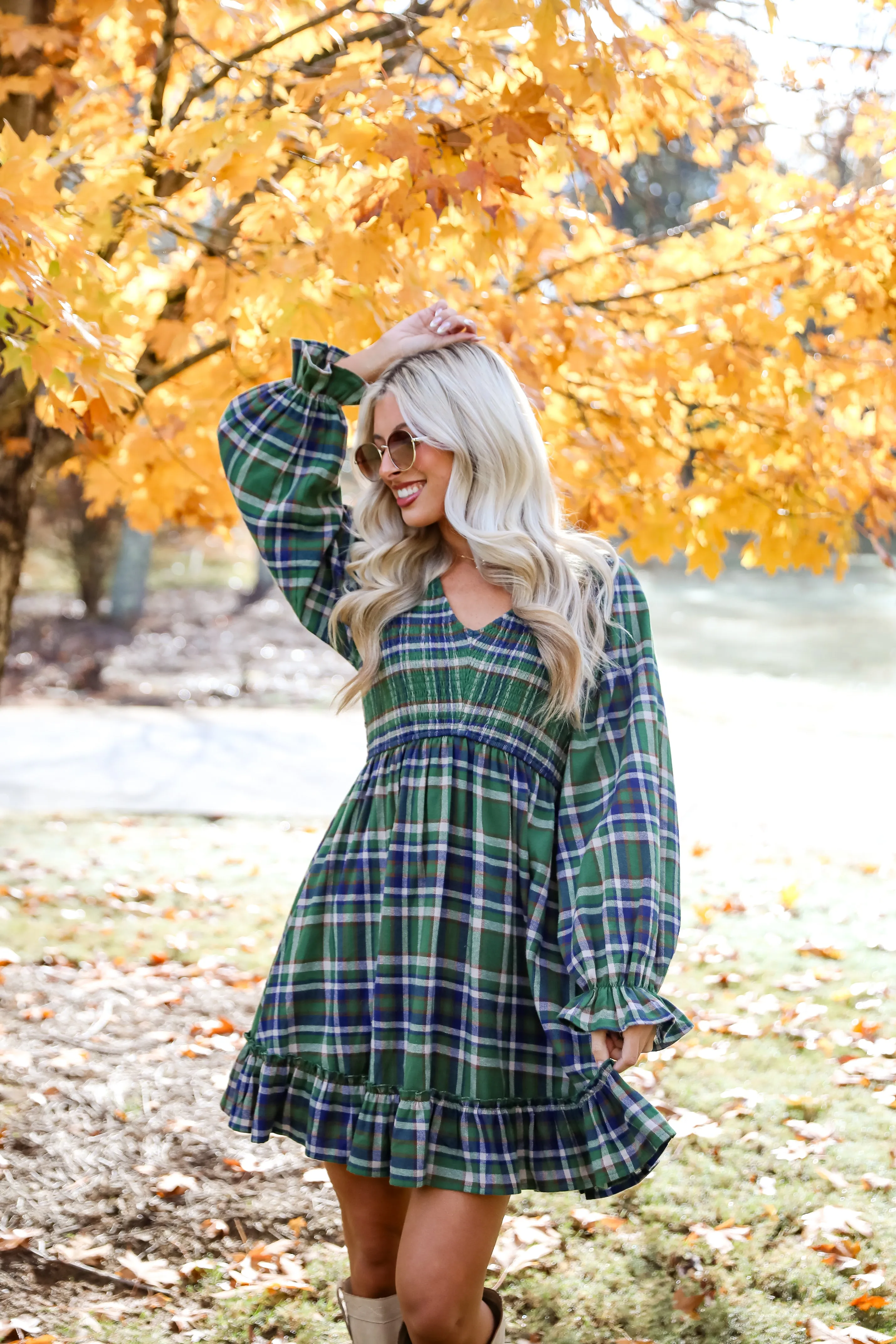 Ideal Attraction Green Plaid Mini Dress