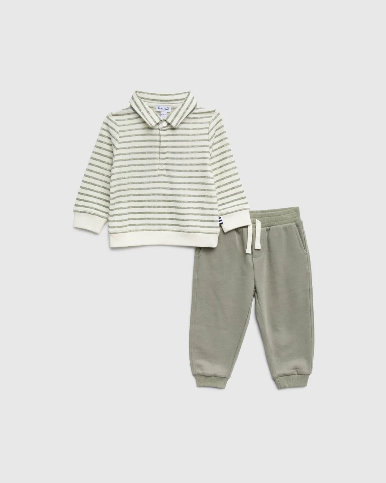 Infant Boys Olive Stripe Long Sleeve Set