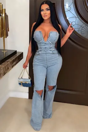 JH0154 Distressed Denim Jumpsuits