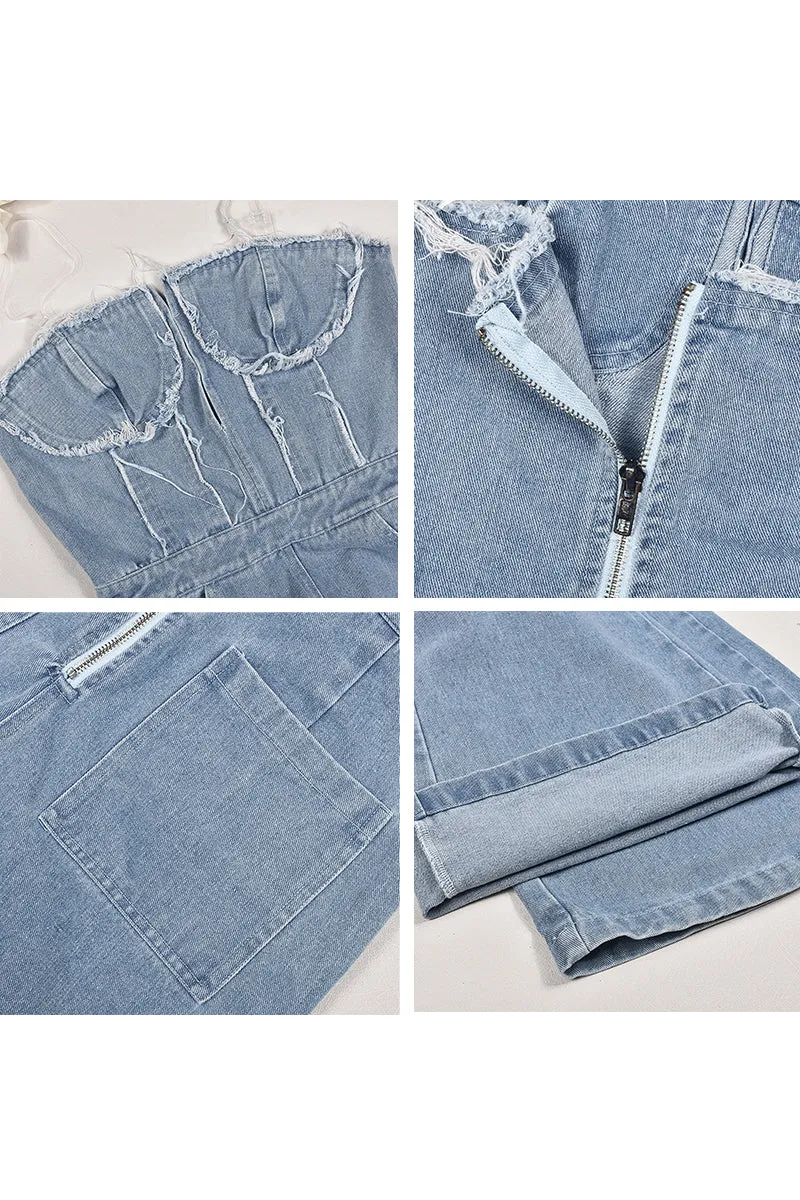 JH0154 Distressed Denim Jumpsuits