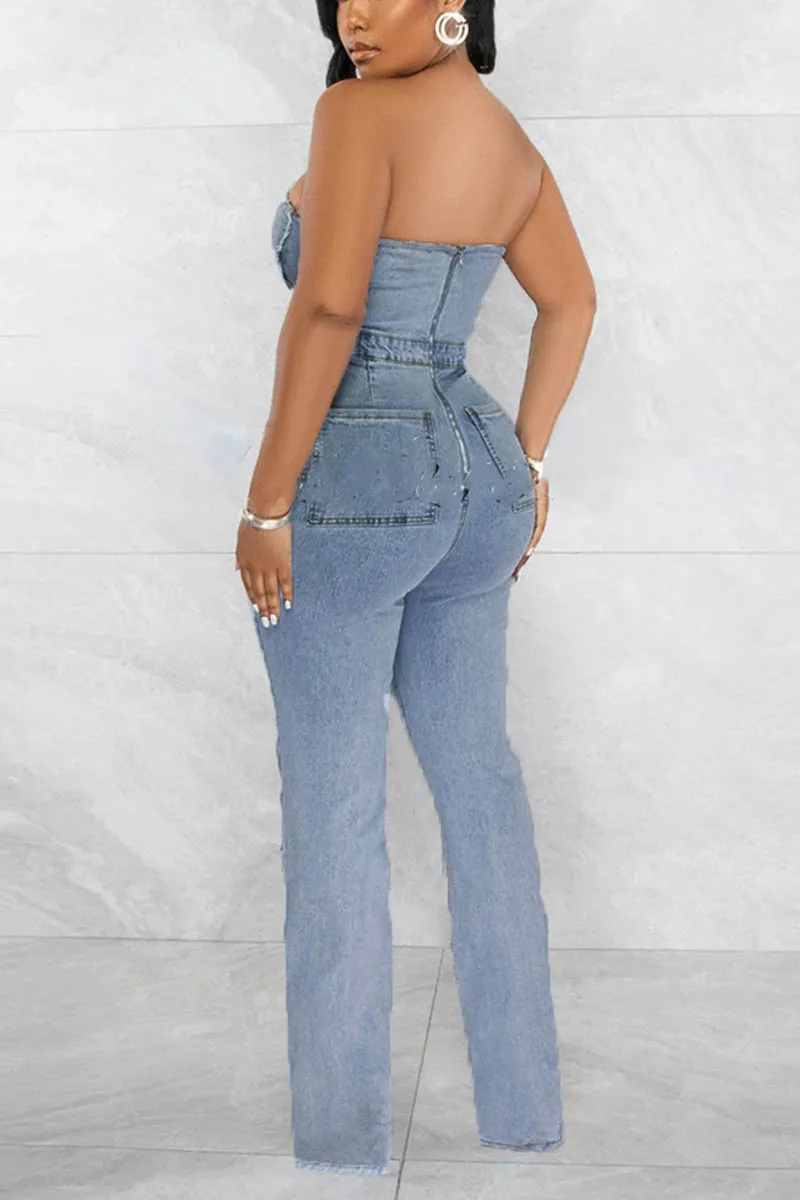 JH0154 Distressed Denim Jumpsuits