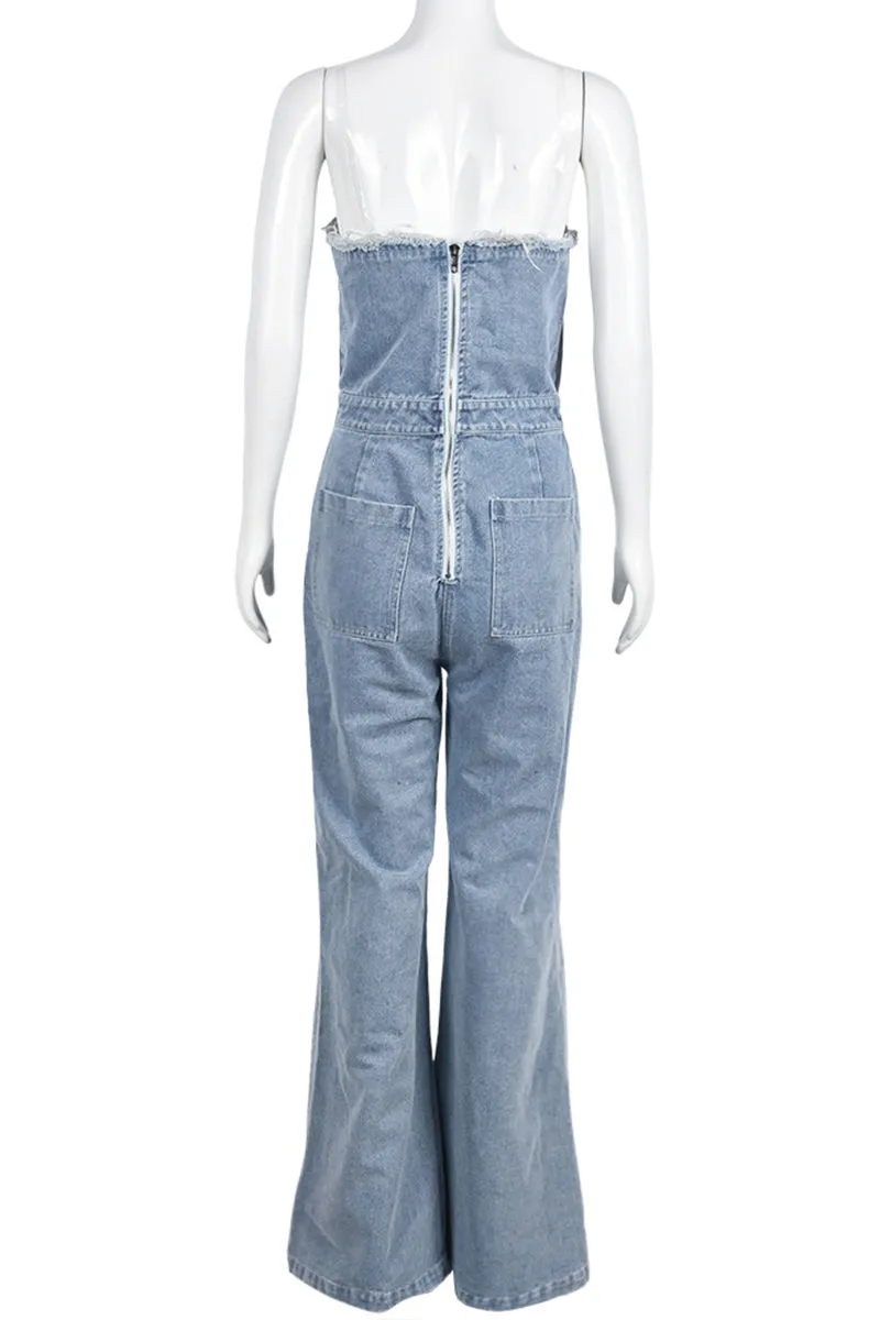 JH0154 Distressed Denim Jumpsuits