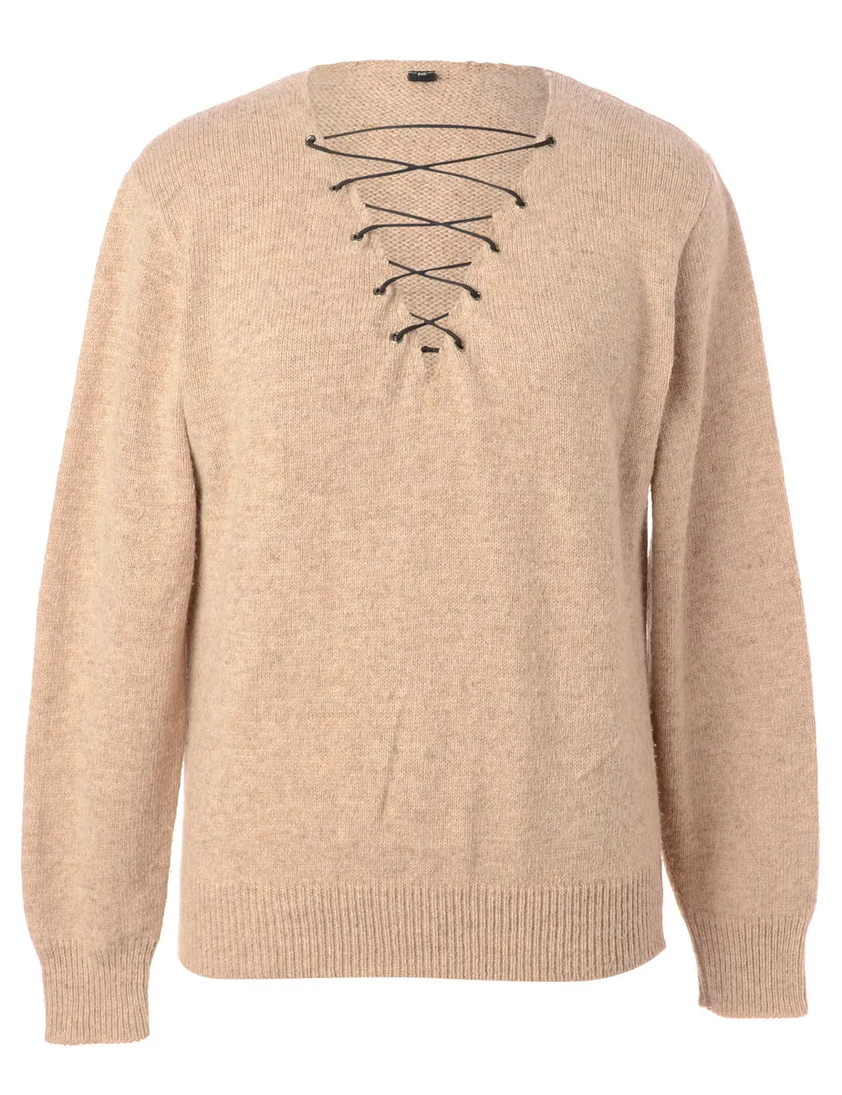 Label Light Brown Lace Up Jumper