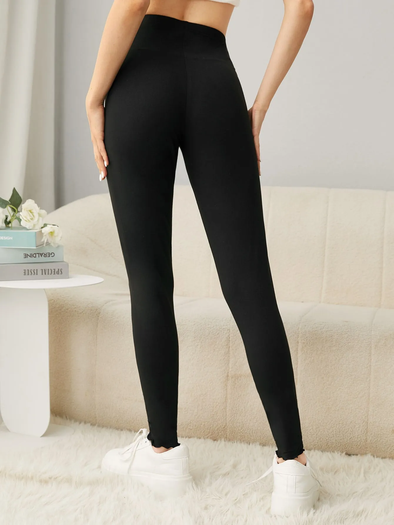 Letter Graphic Solid High Waist Leggings