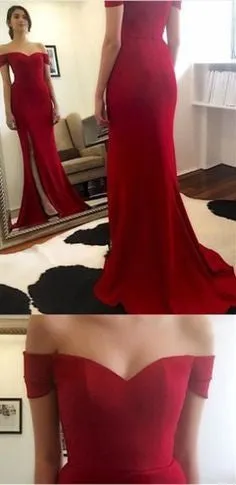 Long Prom Dress,Red Prom Dress,Off Shoulder Prom Dress,Red Wedding Dress