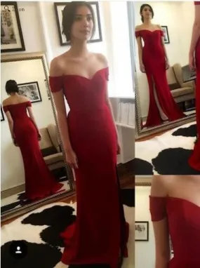 Long Prom Dress,Red Prom Dress,Off Shoulder Prom Dress,Red Wedding Dress