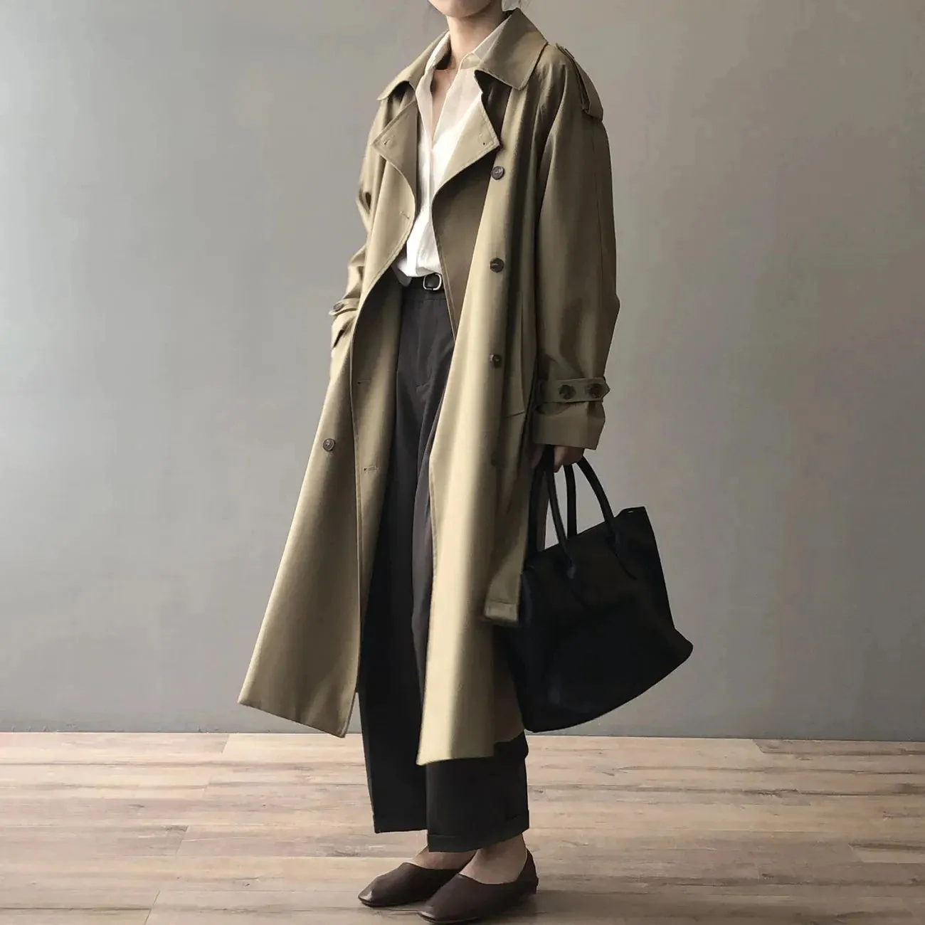 Long Trench Coats for Women With Belt - Double Breasted, Big Size, Korean Windbreaker