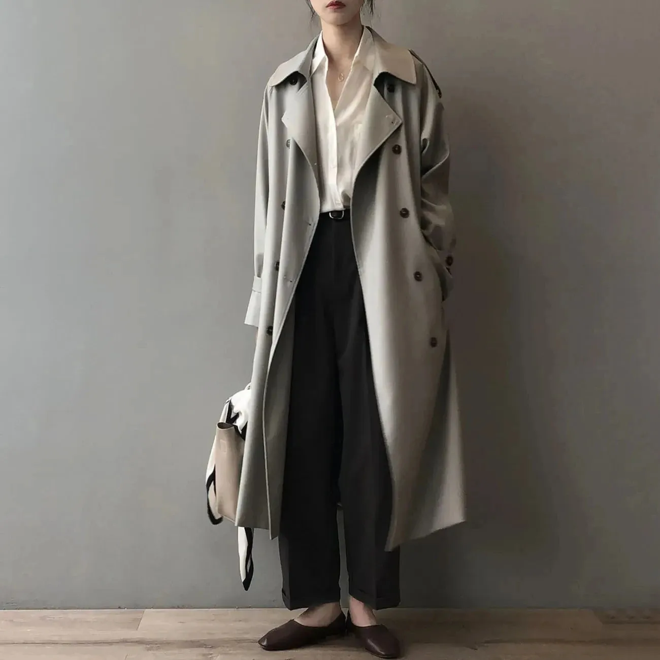 Long Trench Coats for Women With Belt - Double Breasted, Big Size, Korean Windbreaker