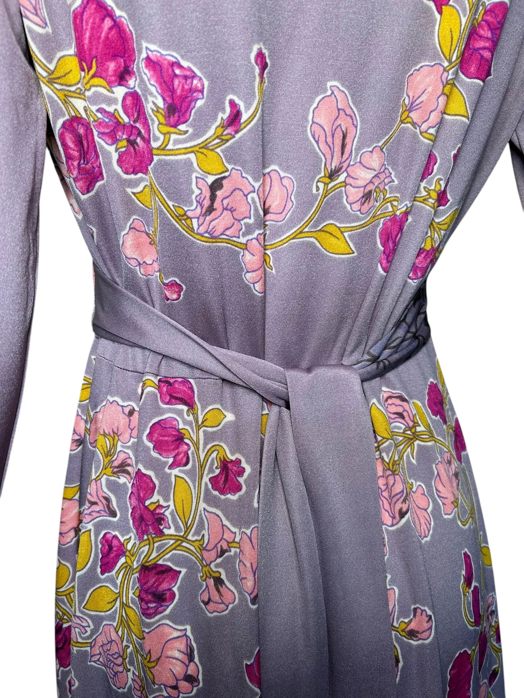 Mac Tac 1970s Lavender Floral Knit Tie Dress