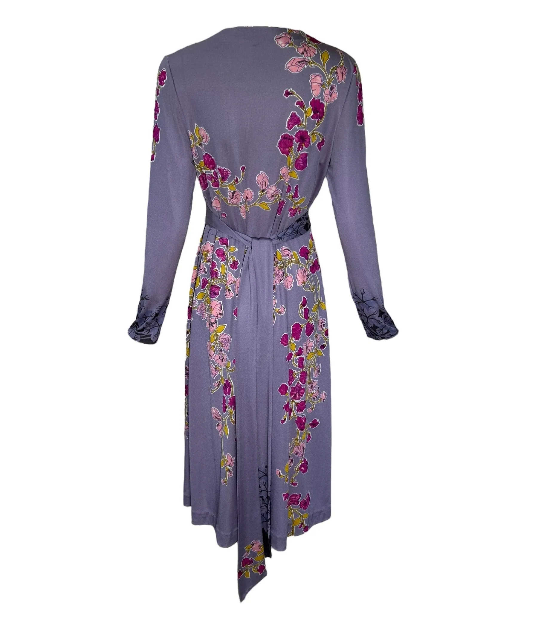 Mac Tac 1970s Lavender Floral Knit Tie Dress