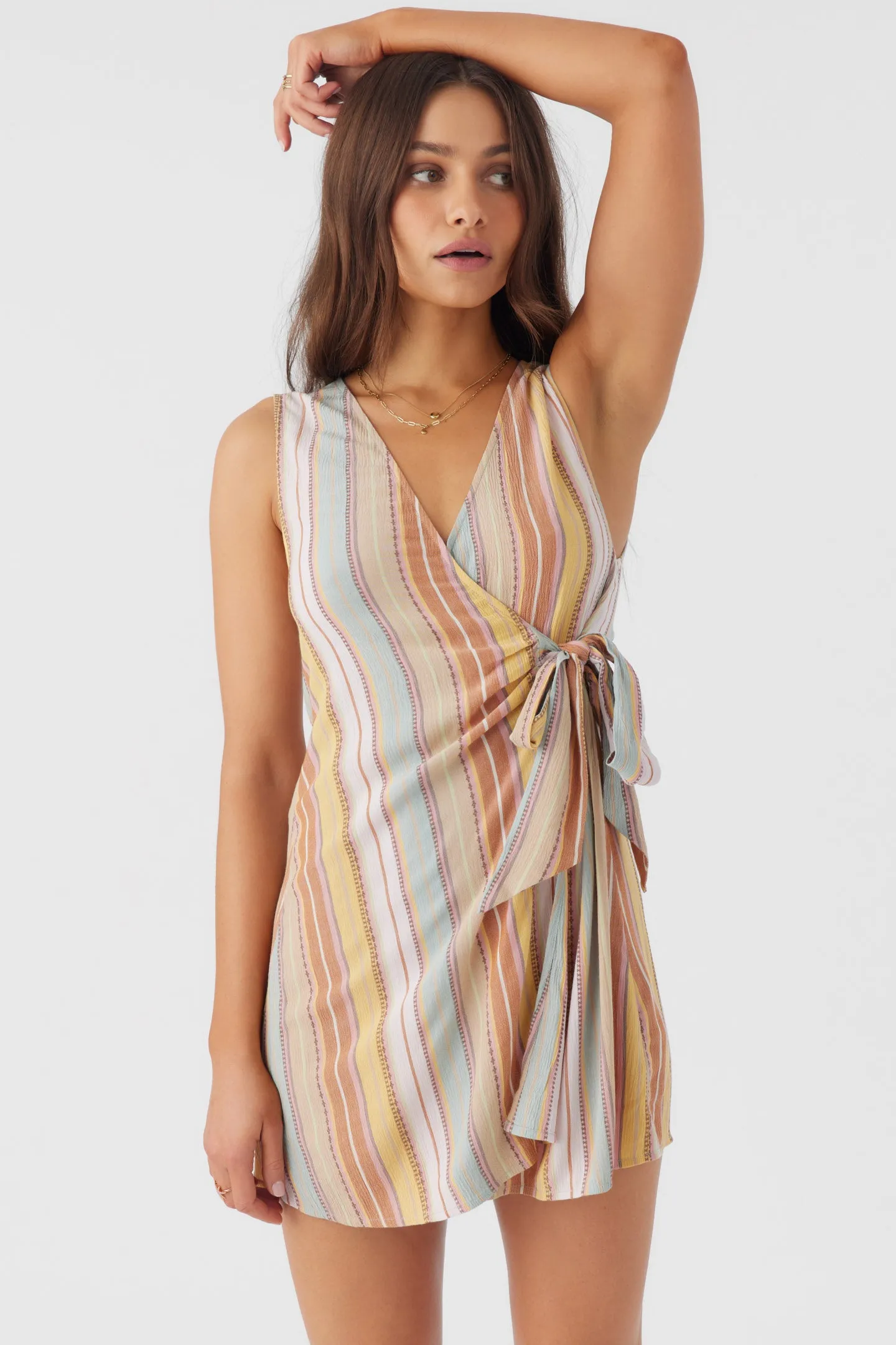 MAIZIE STRIPE WRAP MINI DRESS