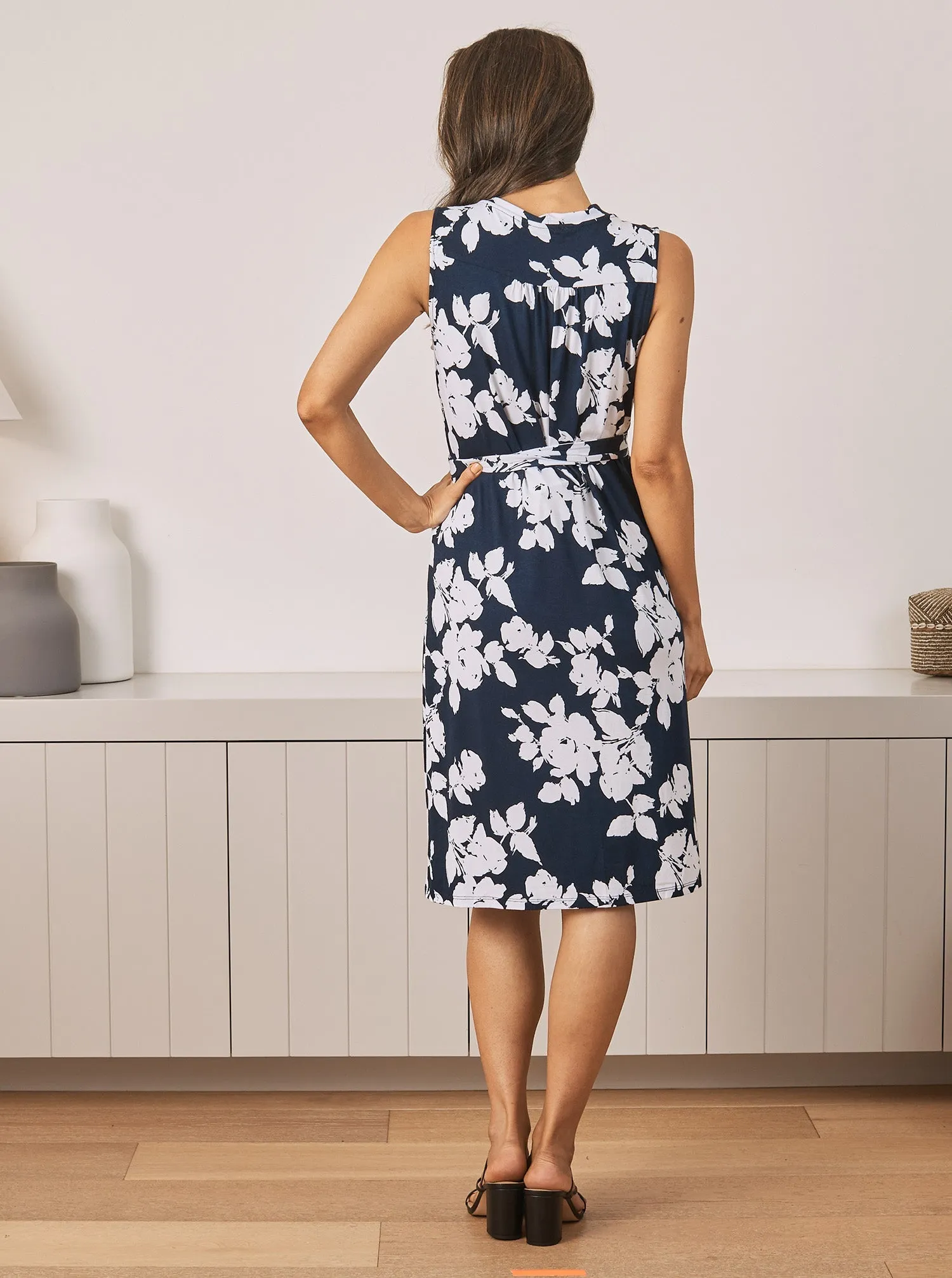 Maternity Wrap Dress in Navy & White Flowers