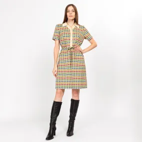 Medium 70s Primary Color Grid Knit Shirtdress