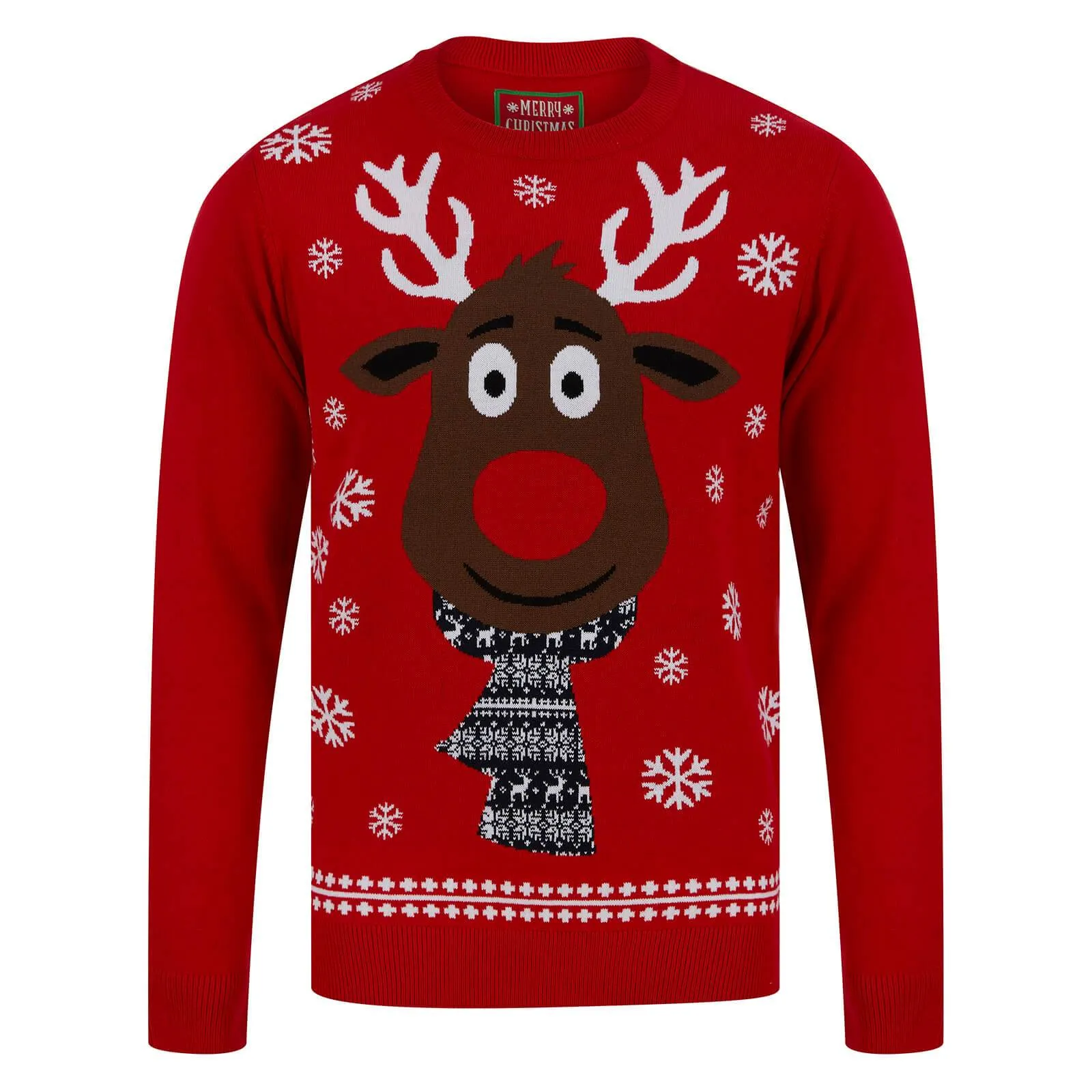 Mens Festive Scarf Rudolph Reindeer Christmas Jumper