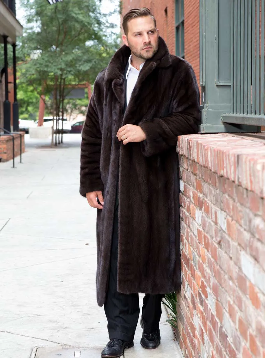 Men's Mink Fur Coat with Notch Collar & Back Split