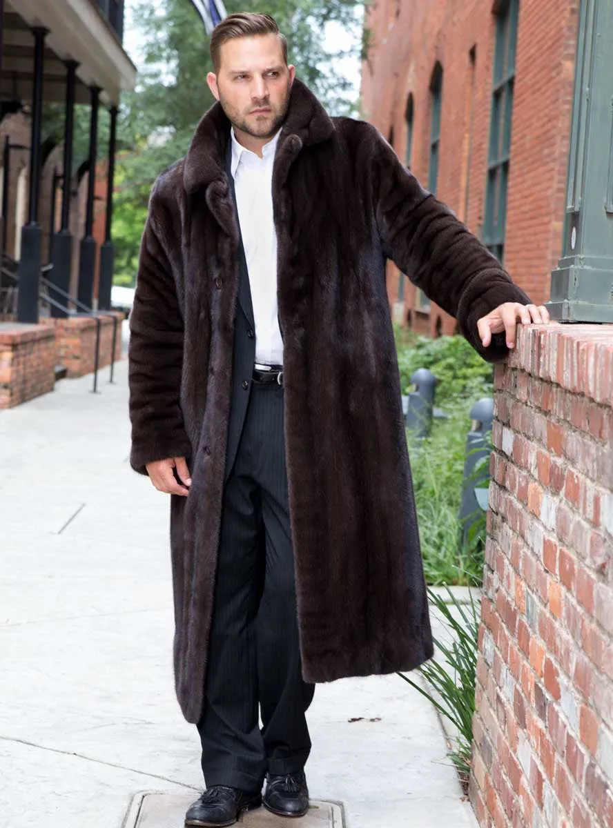 Men's Mink Fur Coat with Notch Collar & Back Split