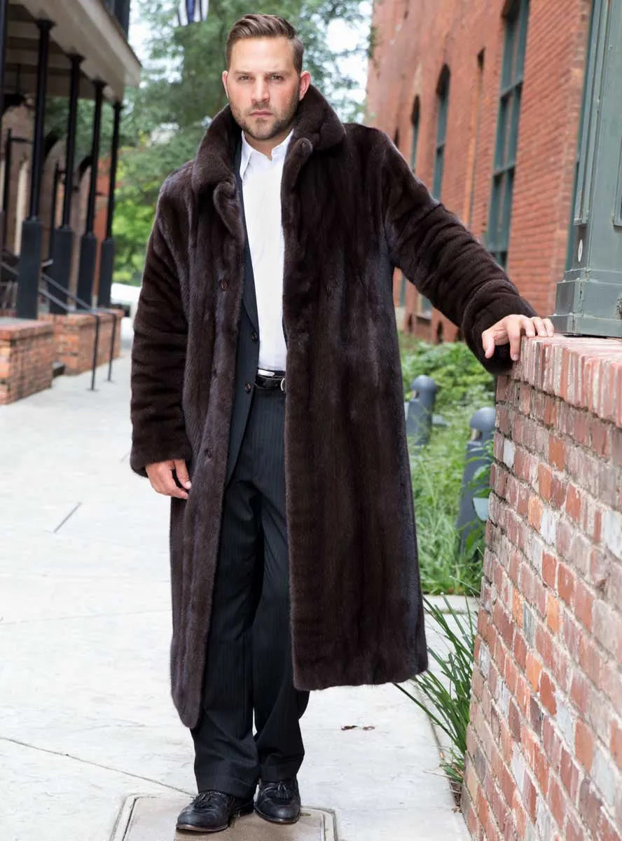 Men's Mink Fur Coat with Notch Collar & Back Split