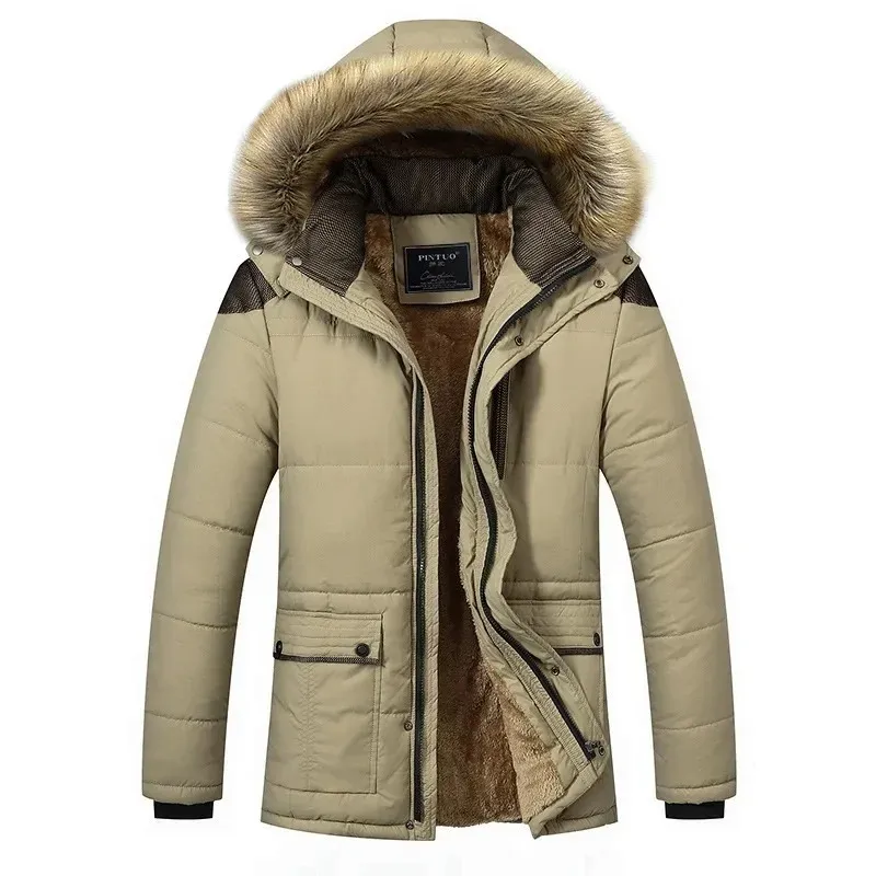 Men's water-repellent parka jacket with fleece lining