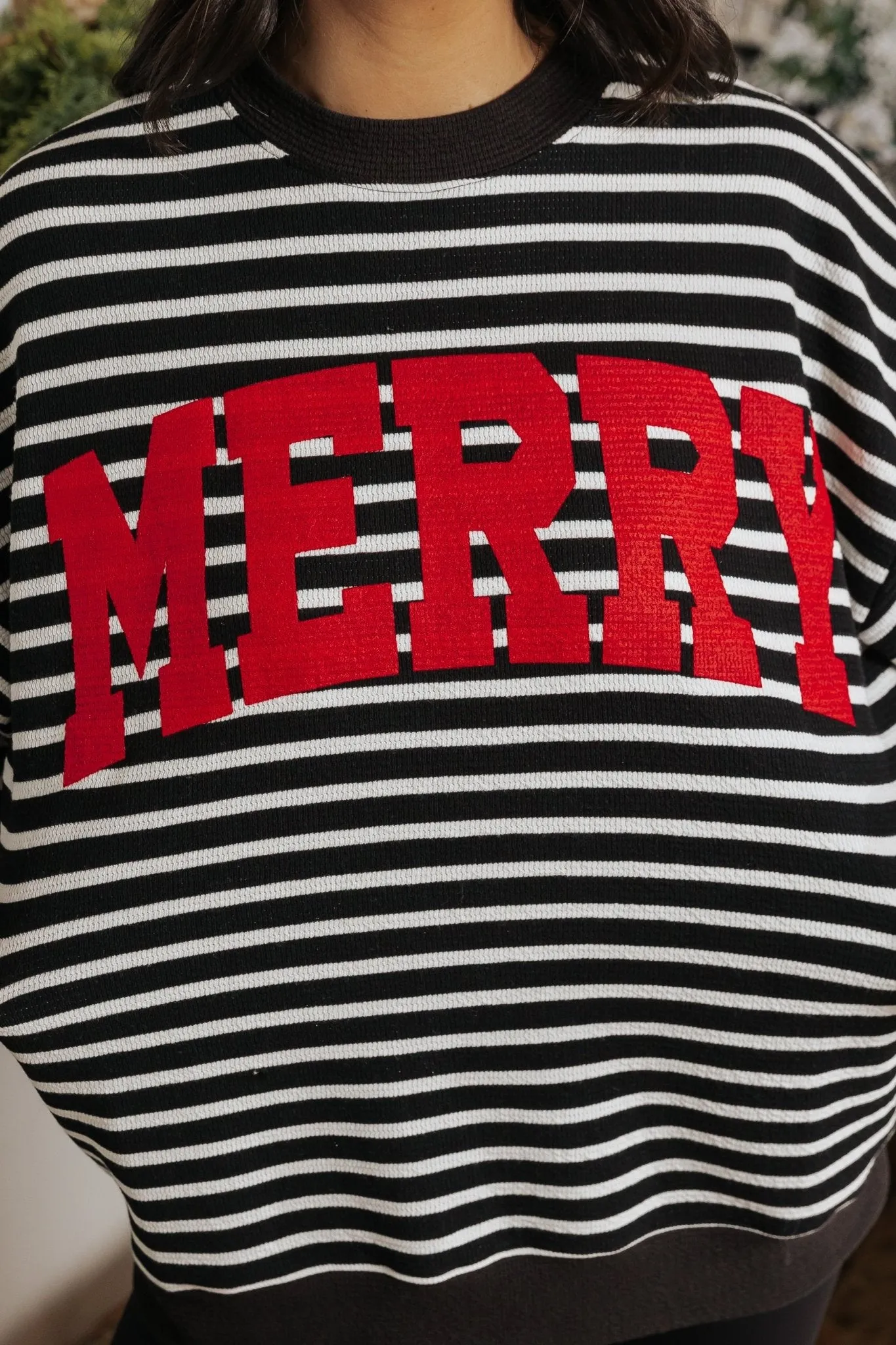 Merry Black Striped Graphic Sweatshirt