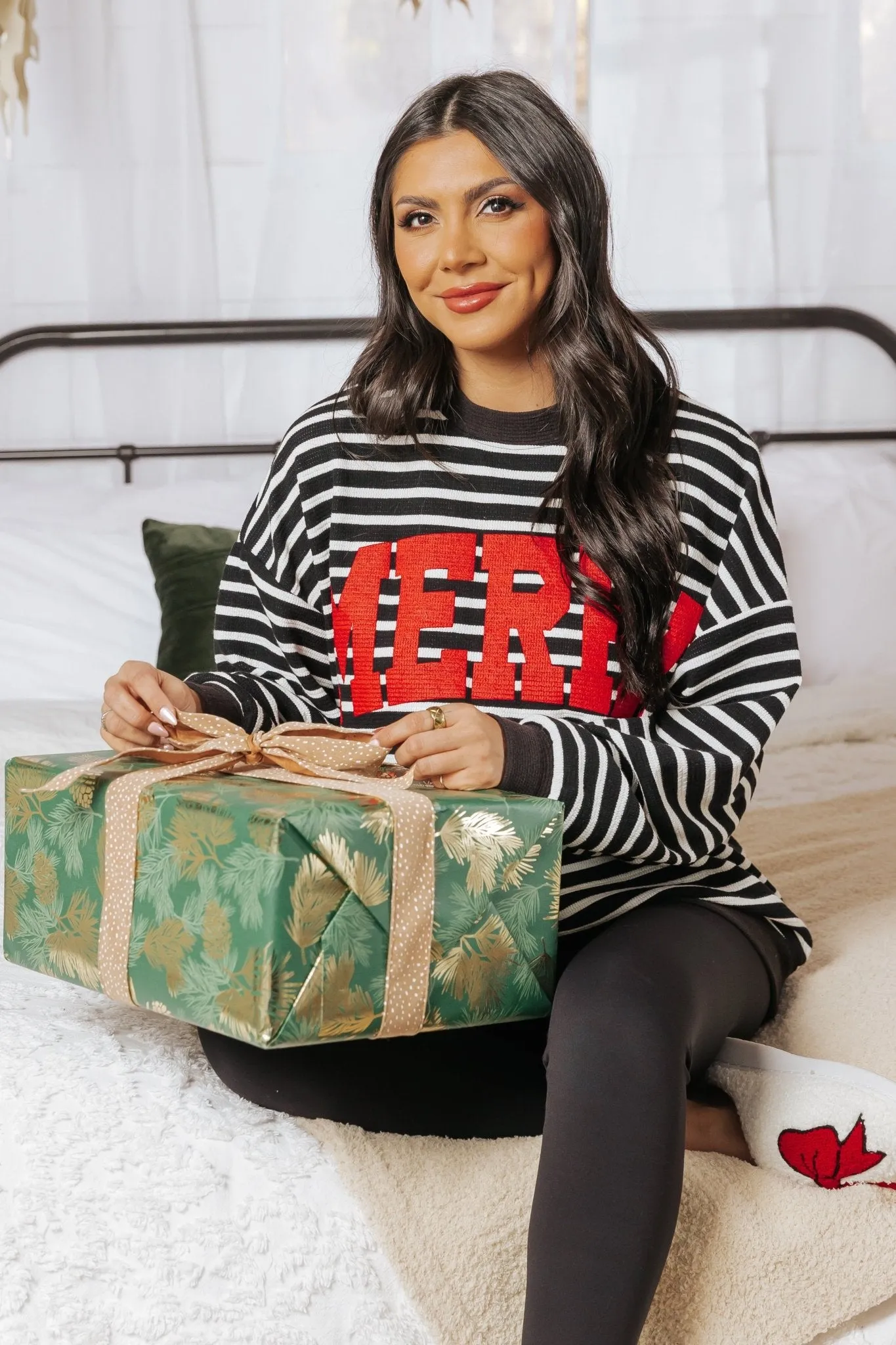 Merry Black Striped Graphic Sweatshirt