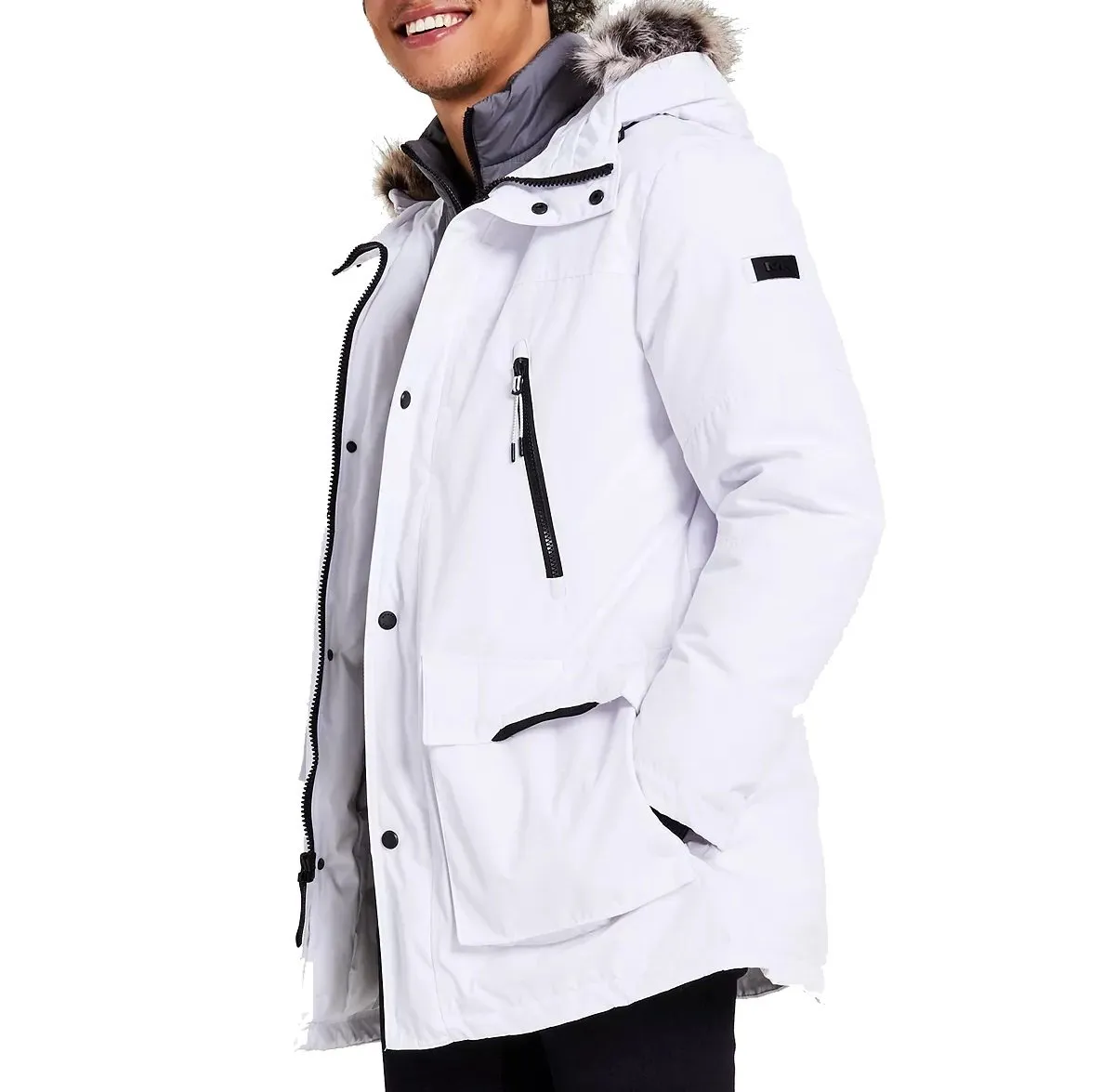 Michael Kors Men's Parka Jacket with Faux Fur Trim