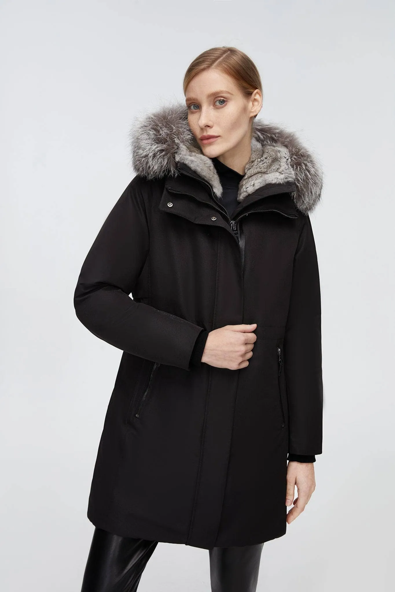 Mid-Length Goose Down Trench With Fur