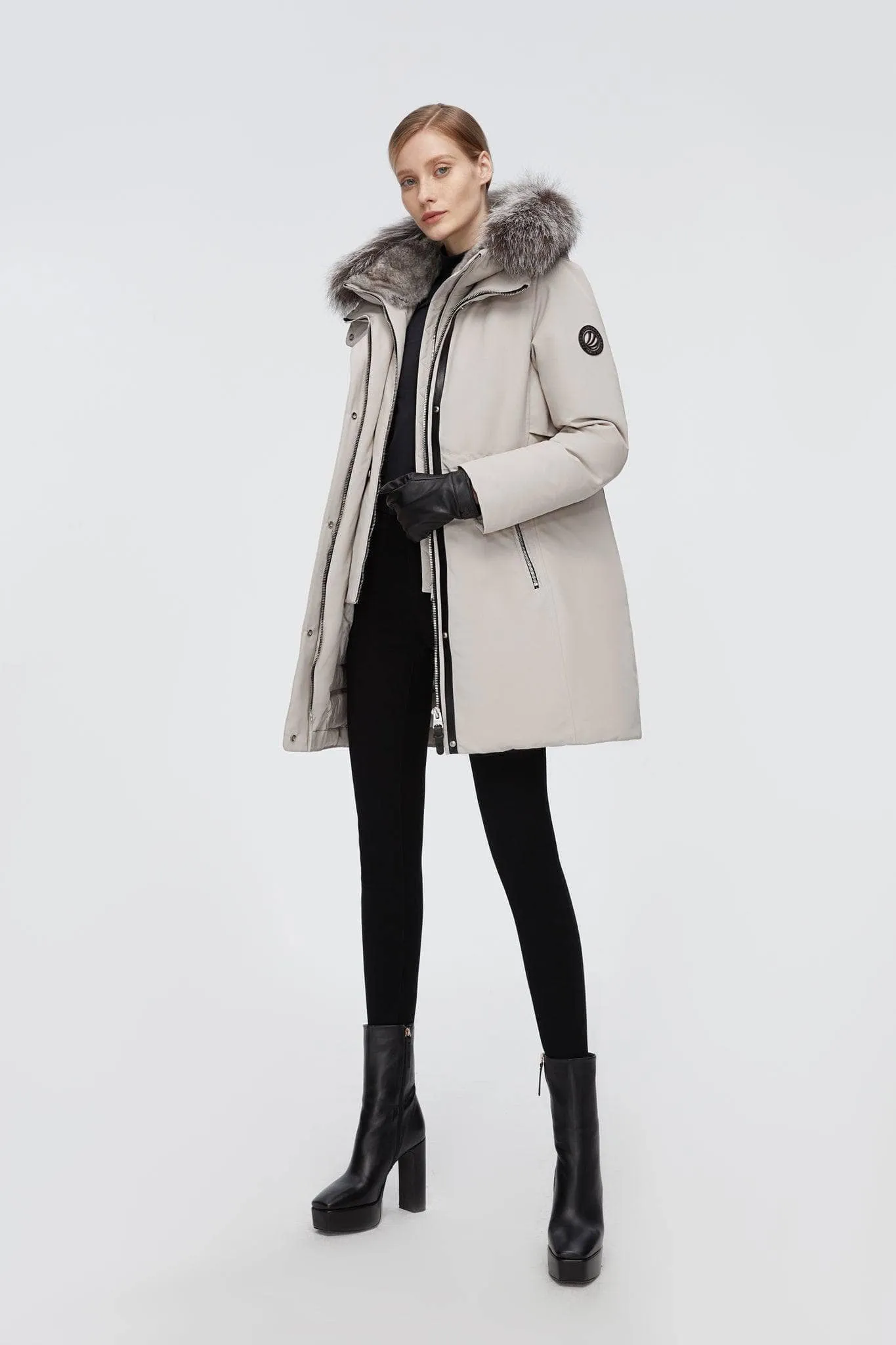 Mid-Length Goose Down Trench With Fur