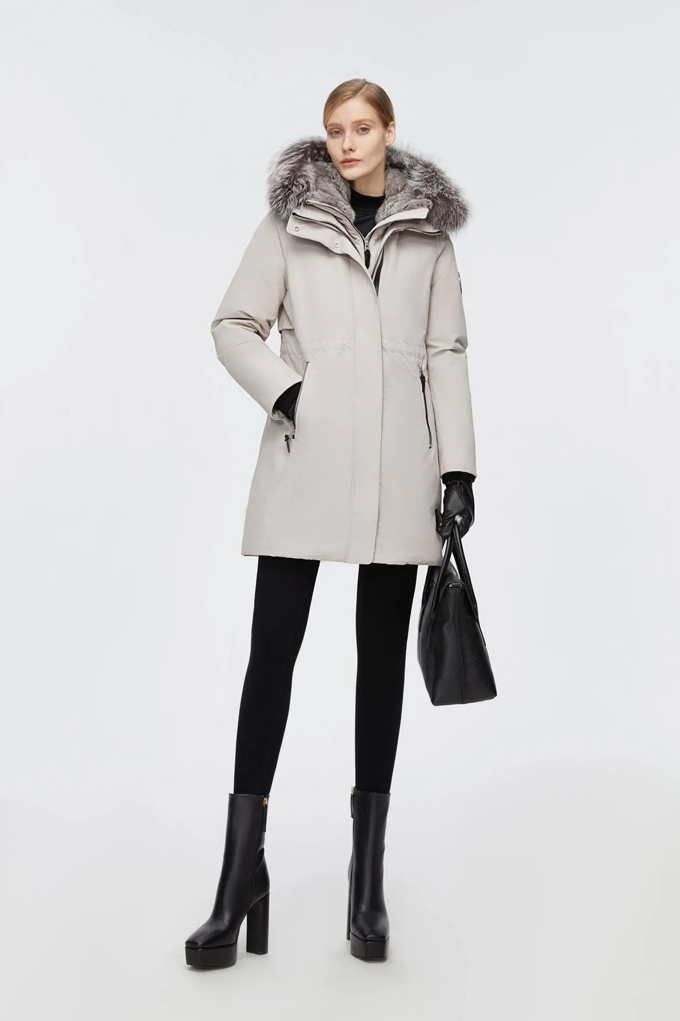 Mid-Length Goose Down Trench With Fur