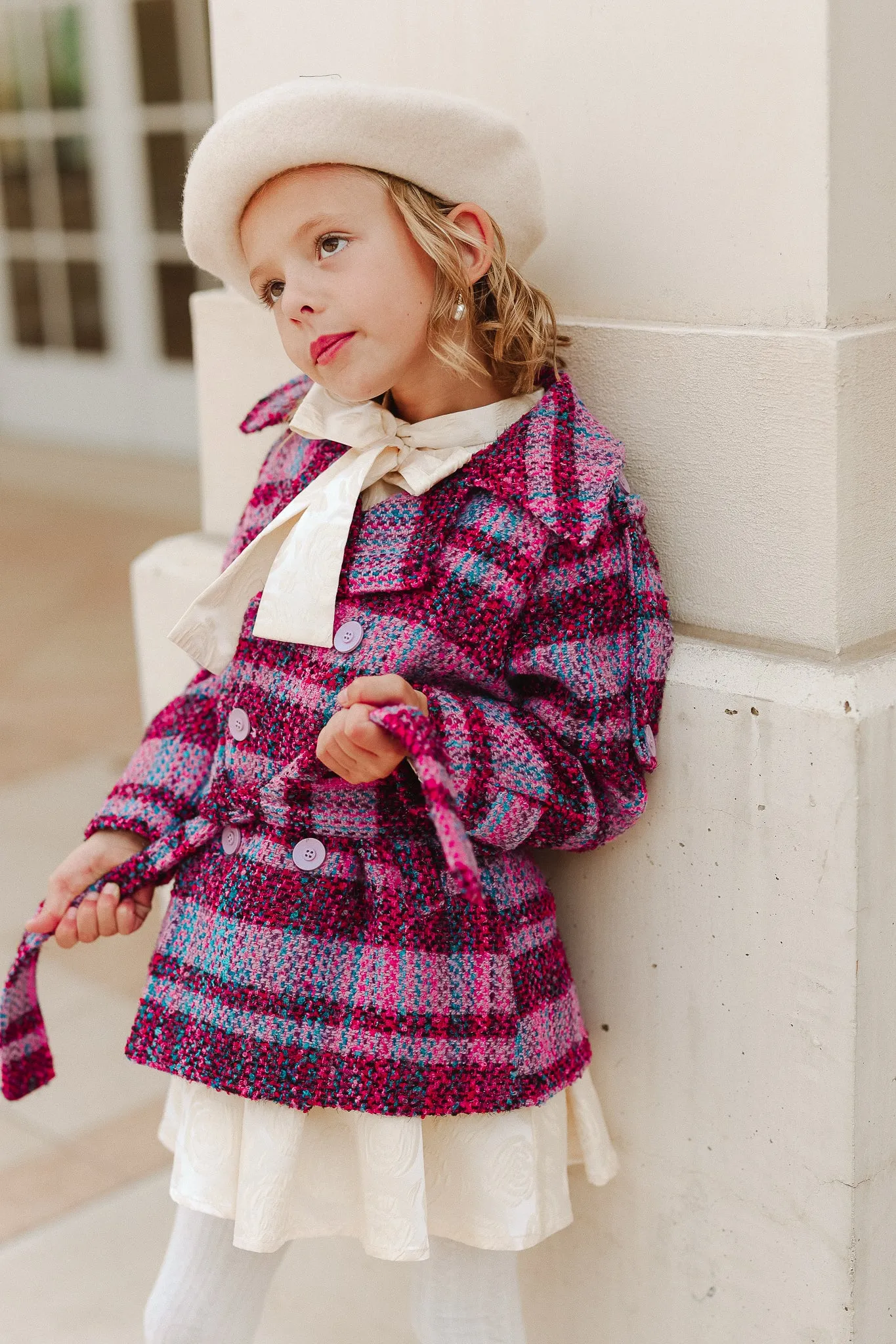 Mini Holly Plaid Coat in Violet