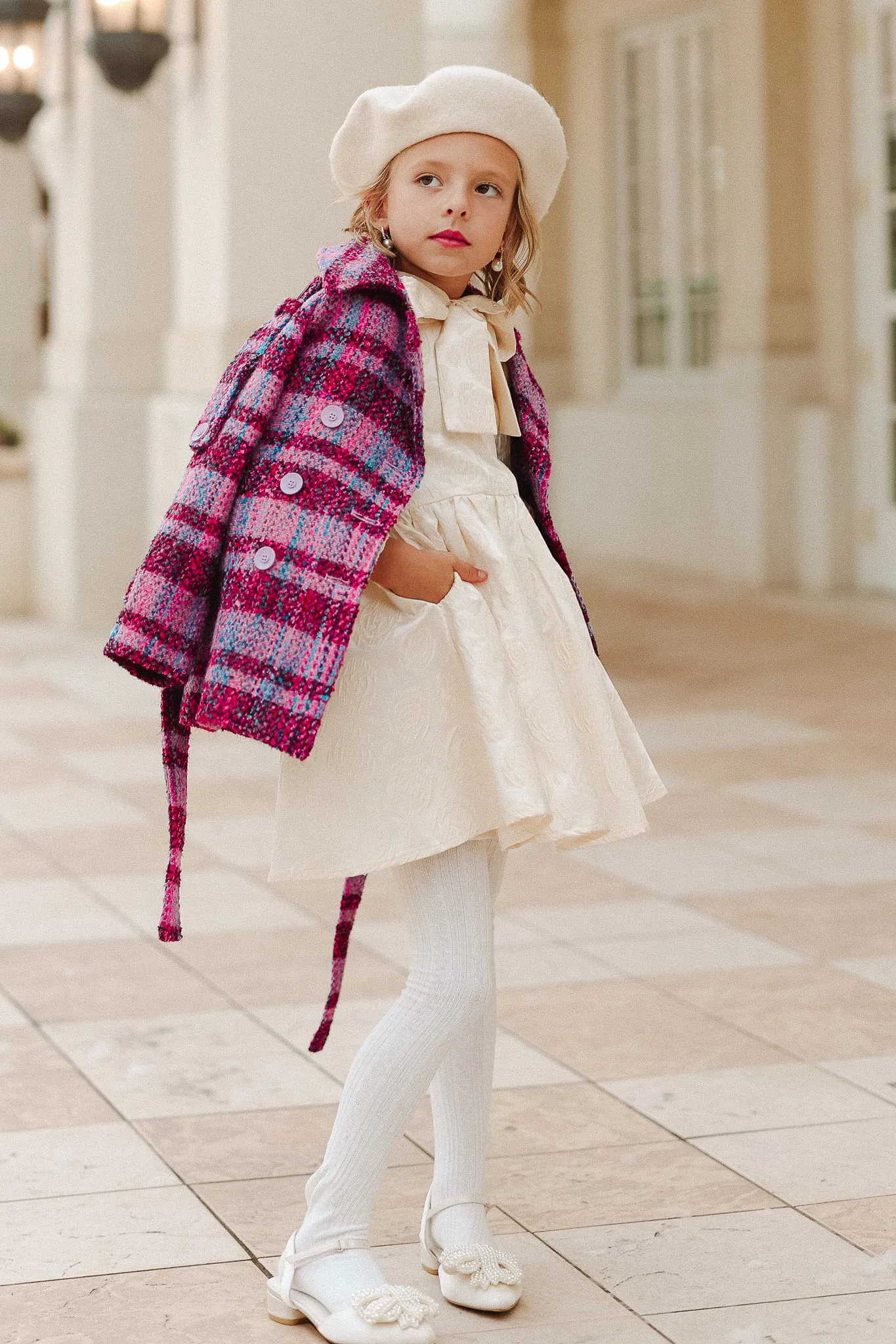 Mini Holly Plaid Coat in Violet