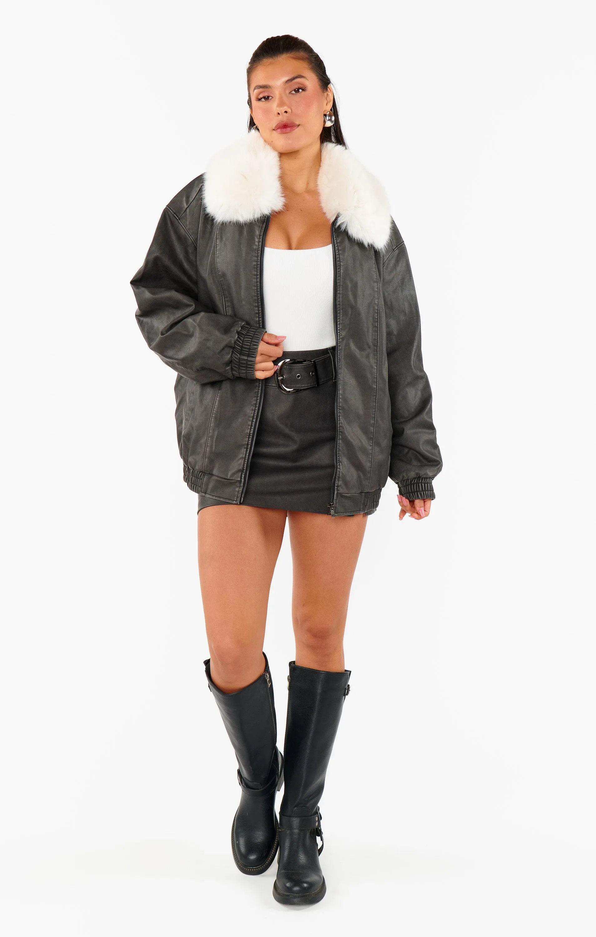 Motor City Jacket ~ Vintage Black Faux Leather with Faux Fur