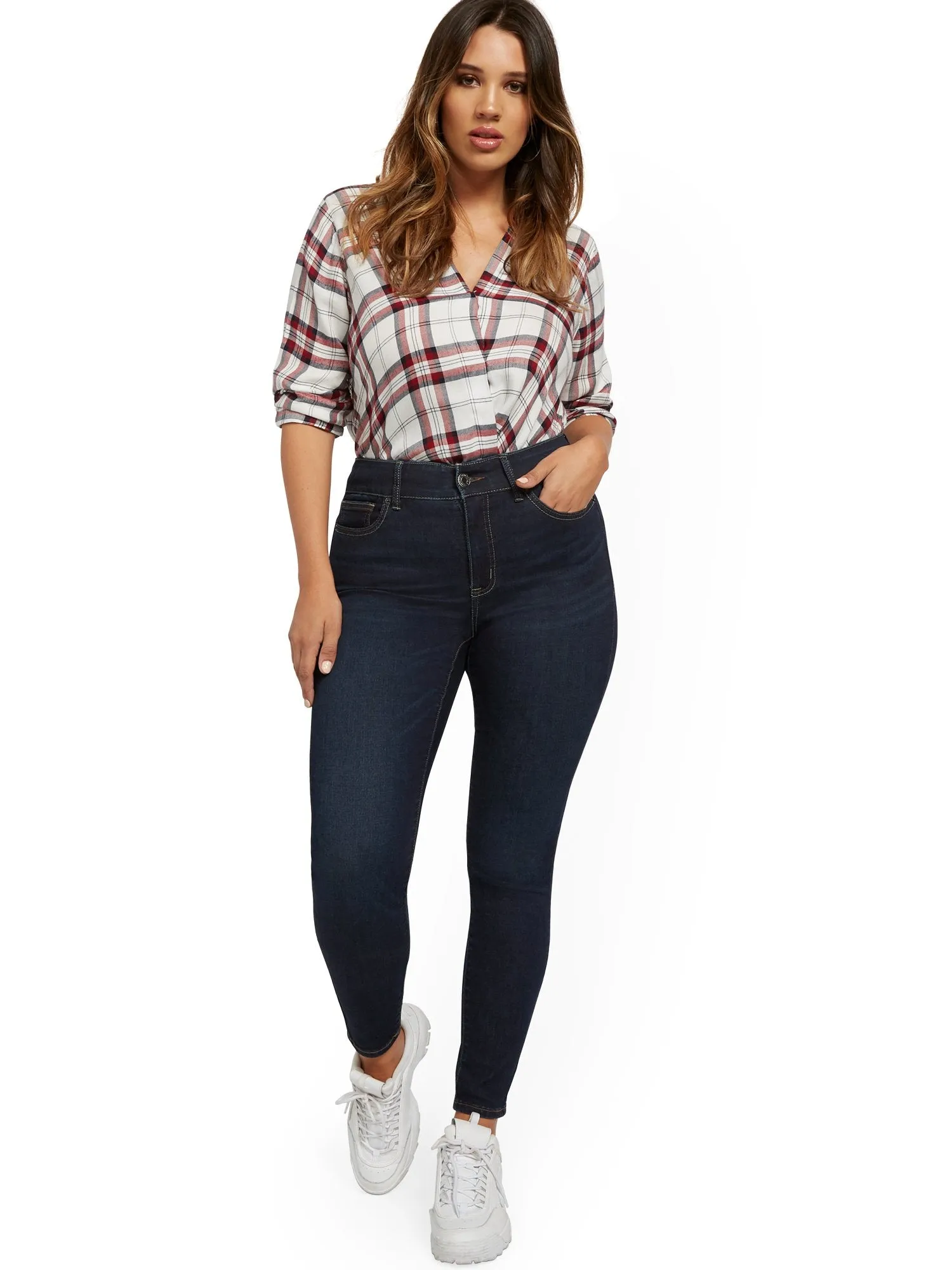 Mya Curvy High-Waisted Sculpting No Gap Super-Skinny Jeans - Moonlight Blue