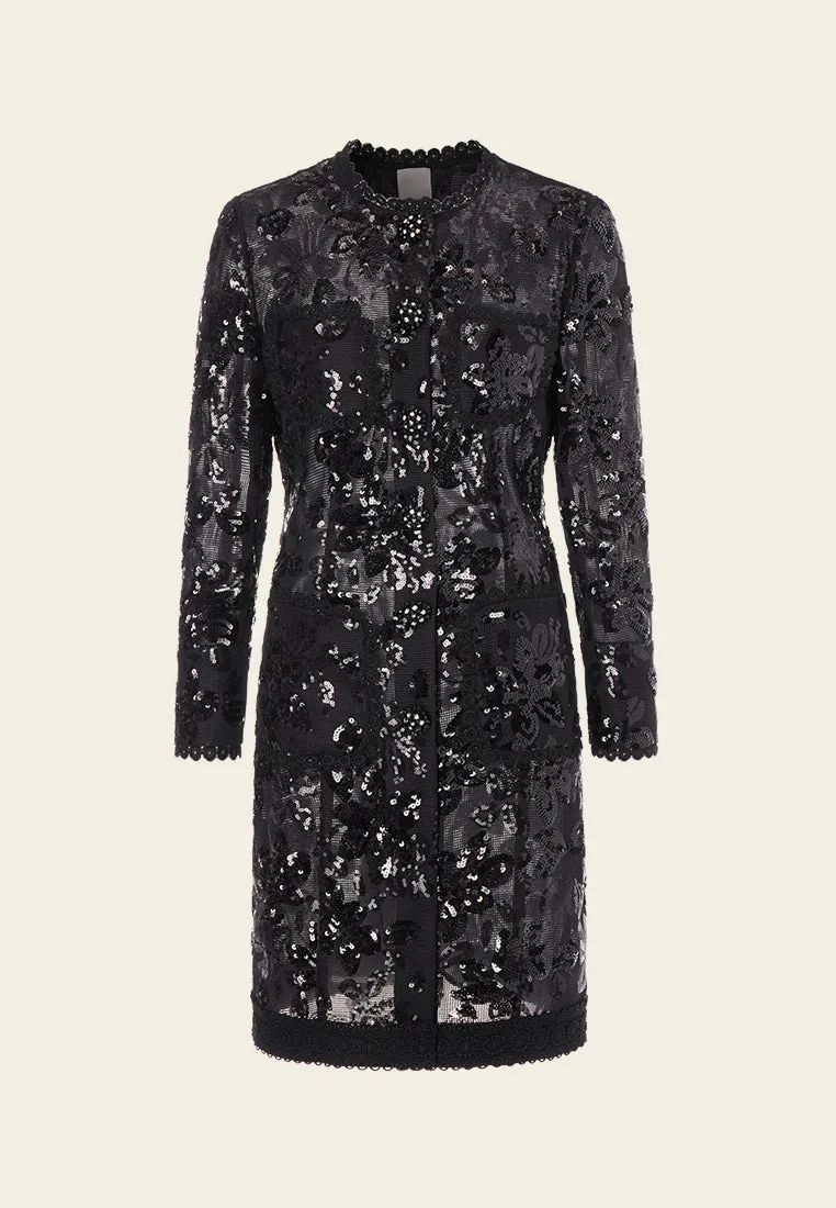 Mysterious Mistress Sequined Midi Coat