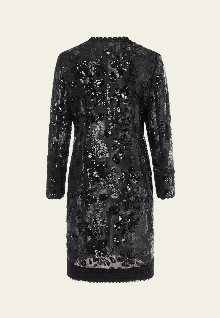 Mysterious Mistress Sequined Midi Coat