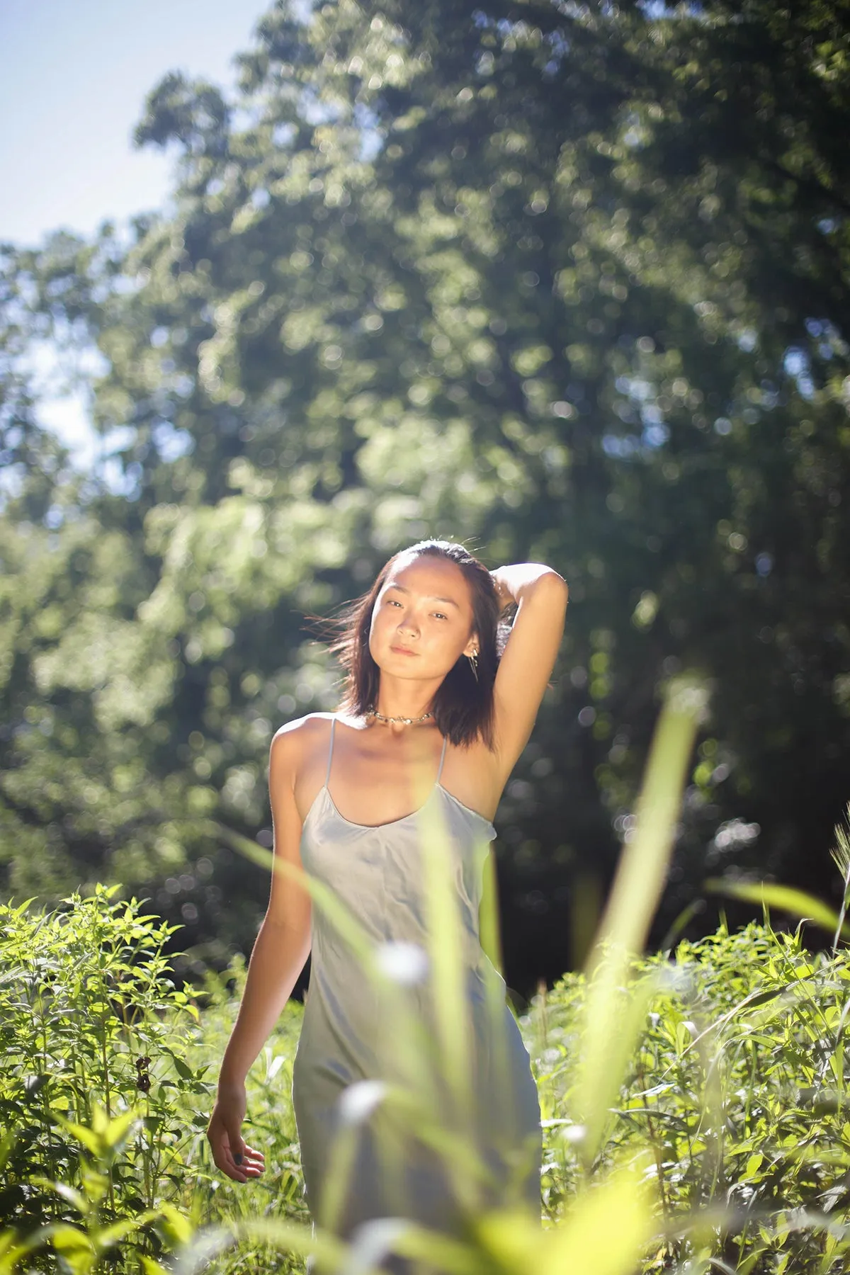 Natural Dyed Prairie Wildrye Slip Dress in Tall Bell Flower