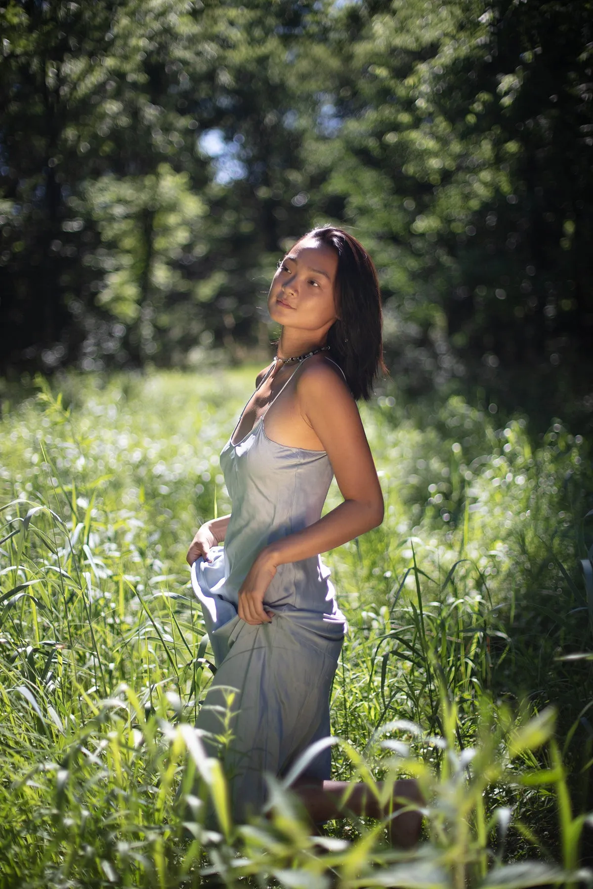 Natural Dyed Prairie Wildrye Slip Dress in Tall Bell Flower