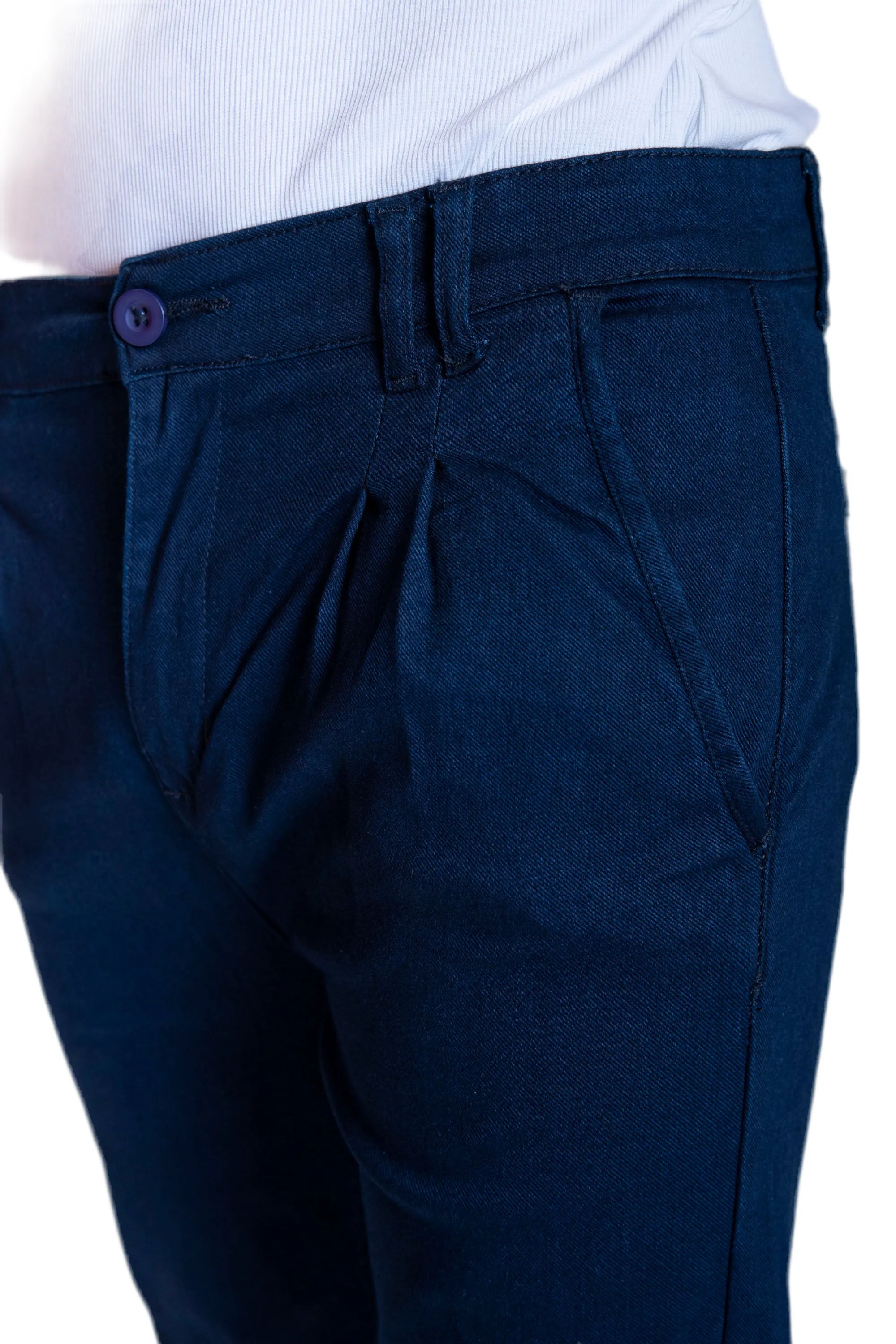 Navy Blue Double Pleats Chino Jeans