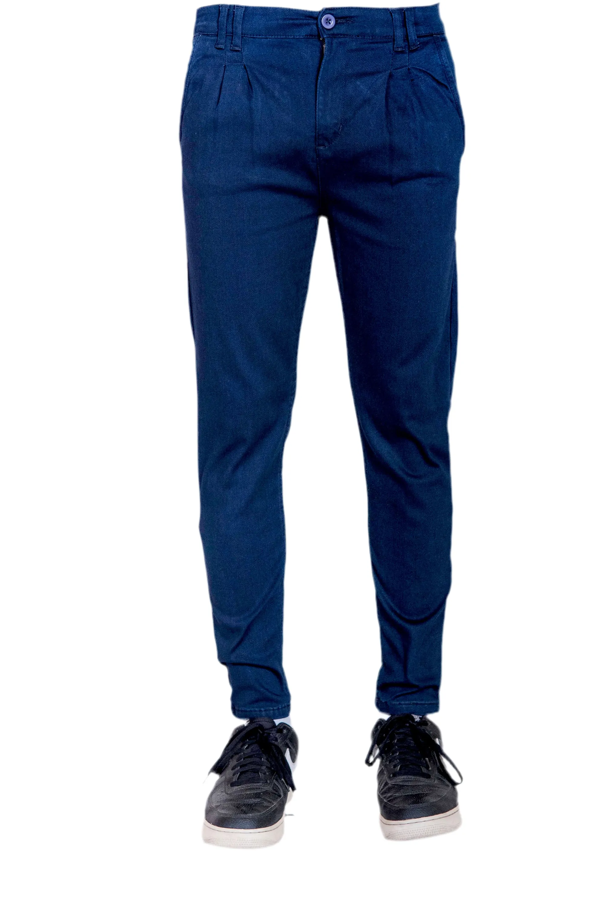 Navy Blue Double Pleats Chino Jeans