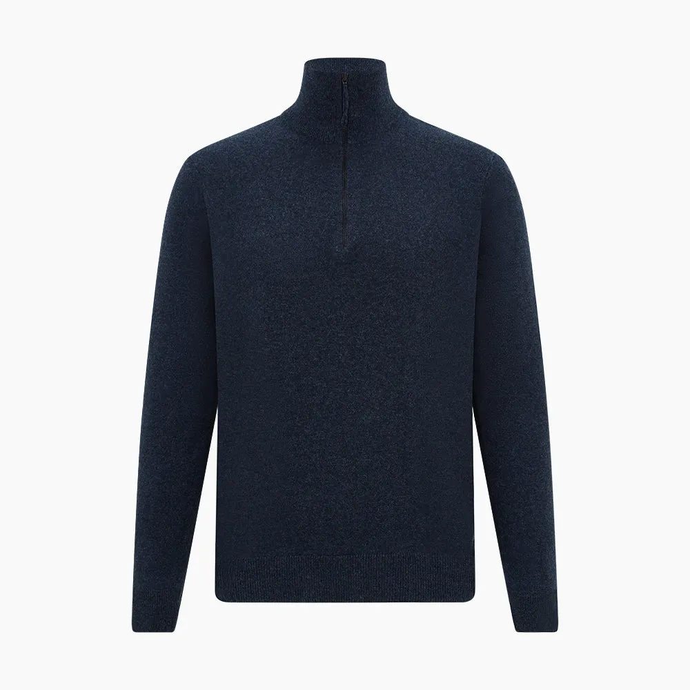 Navy Melange Half-Zip Cashmere Jumper