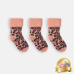 Non-Slip Stay On Baby and Toddler Socks - 3 Pack in Pink Animal