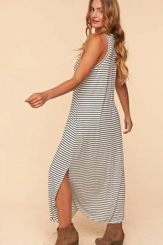 *Online Exclusive* Stripe sleeveless maxi dress w/ pockets