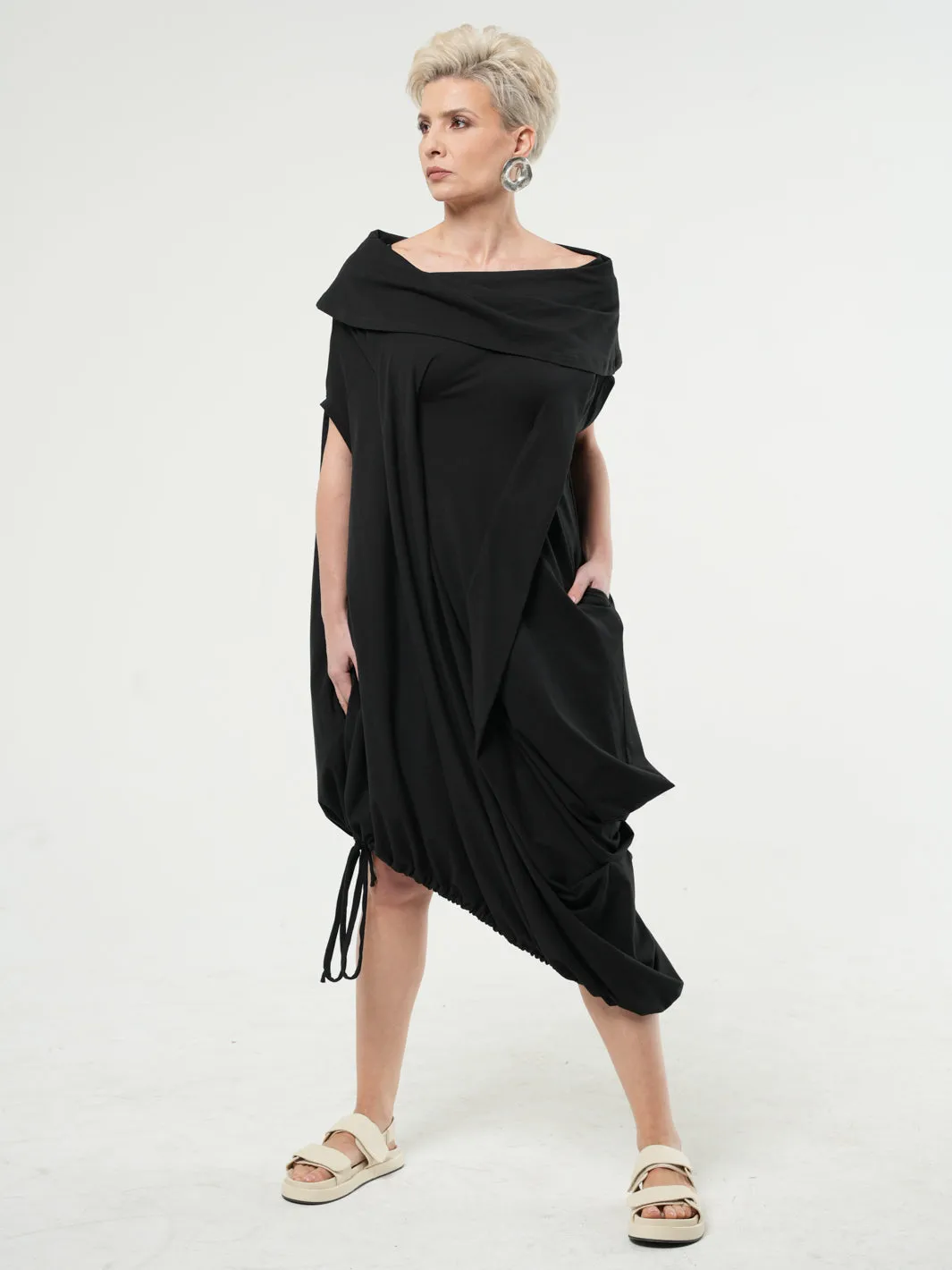 Oversize Cotton Kaftan Dress In Black