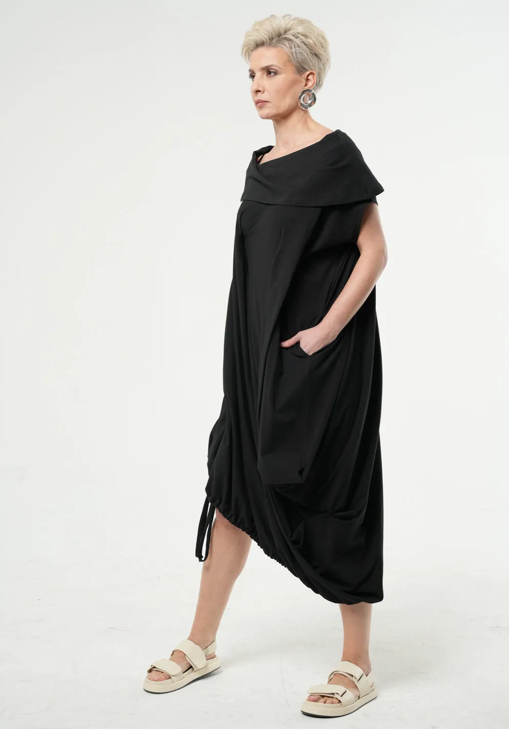 Oversize Cotton Kaftan Dress In Black