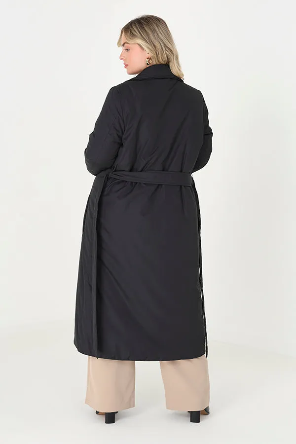 PADDED DOUBLE BREASTED TRENCH COAT WITH SELF TIE BELT