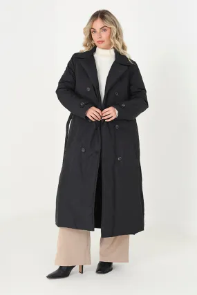 PADDED DOUBLE BREASTED TRENCH COAT WITH SELF TIE BELT