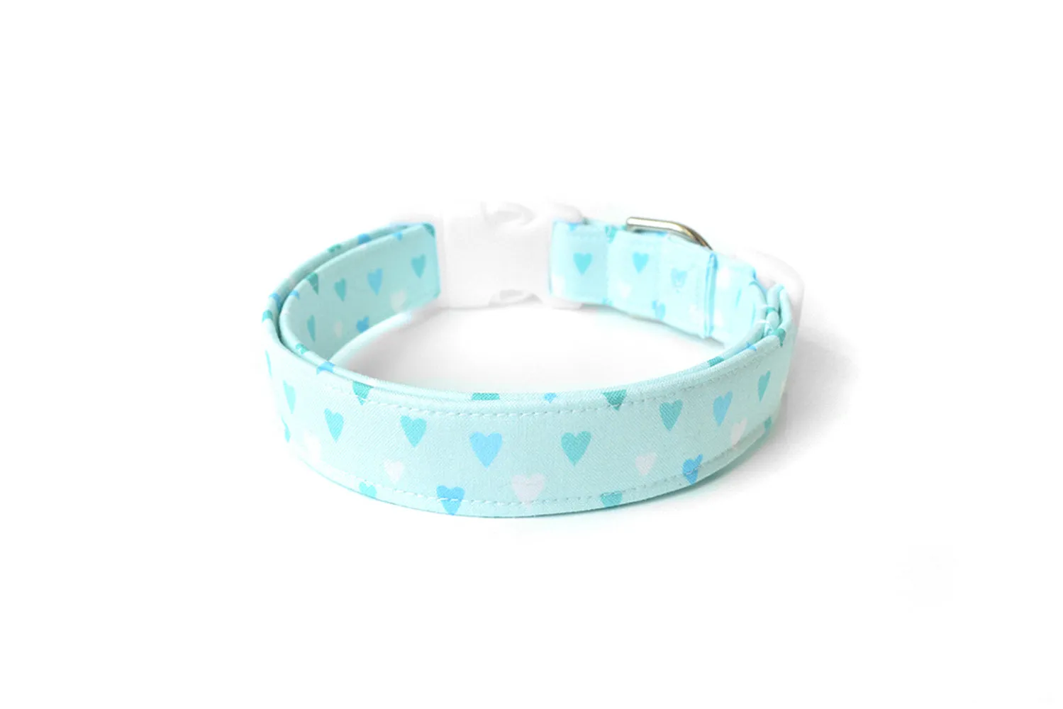 Pastel Sky Blue Hearts Dog Collar