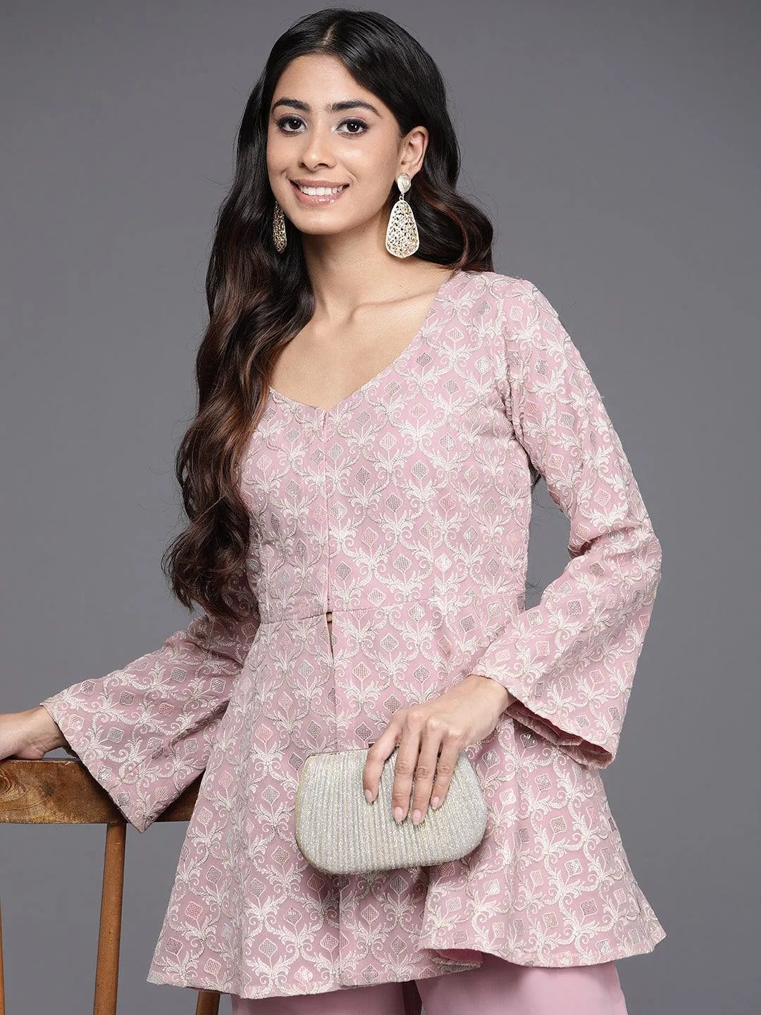 Pink Embellished Georgette Tunic With Sharara